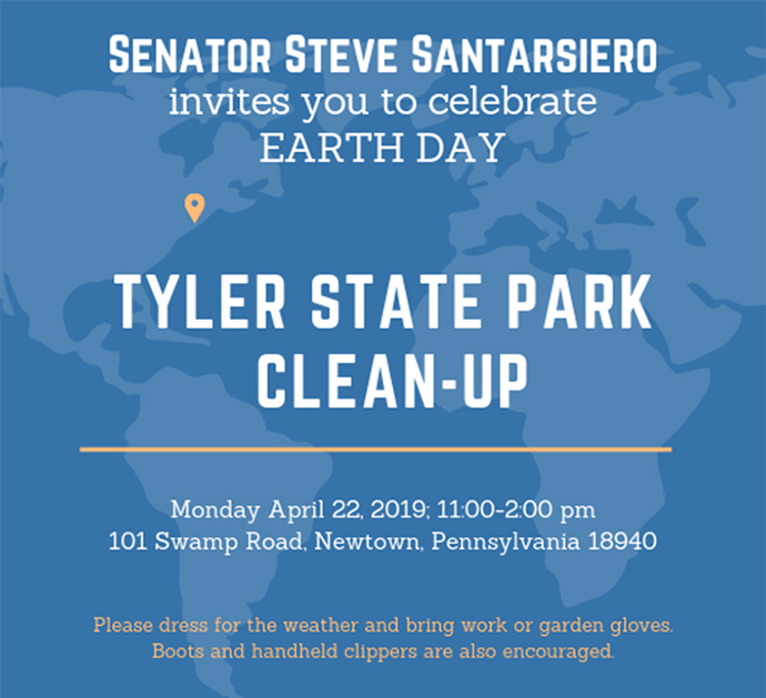 Senator Steve Santarsiero invites you to celebrate Earth Day at Tyler State Park - Monday, April 22, 2019 from 11 am - 2 pm.
