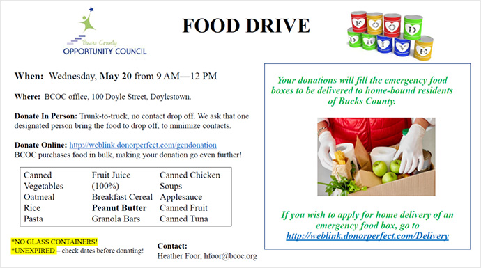 Bucks County Opportunity Council Food Drive 5/20