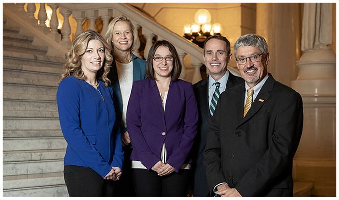 Pictured left to right: Sens. Katie Muth, Maria Collett, Lindsey Williams, Steve Santarsiero, and Tim Kearney