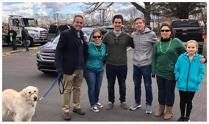 Senator Santarsiero with district staff (and Theo) at the Bucks County St. Patrick’s Day Parade. 
